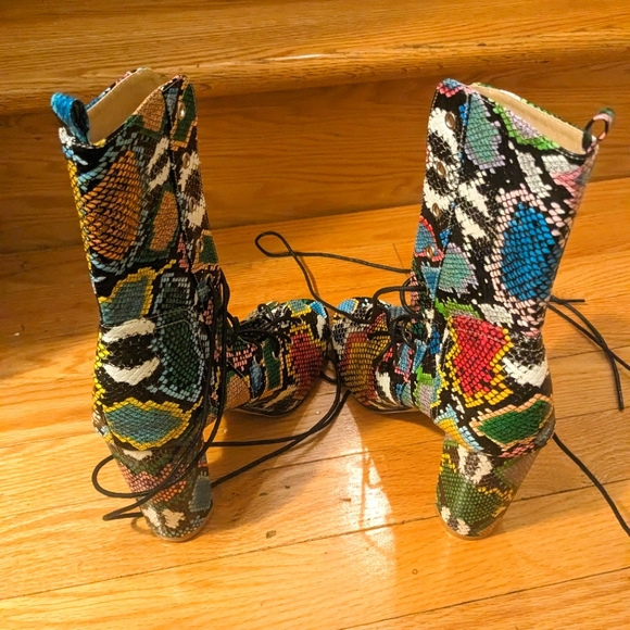 Faux Snakeskin Chunky Heeled Boots - Picture 5 of 7